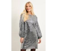 Wallis Petite Square Sequin Cowl Shift Dress In Silver silver