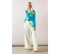 Wallis Petite Stripe Crinkle Ruffle Sleeve Blouse In Teal teal 16