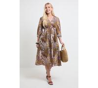 Wallis Women's Petite Summer Cotton Tropical Midi Dress in Brown | Size: 16 Wallis Brown 16