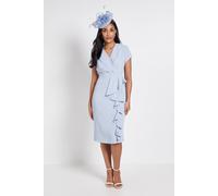 Wallis Petite Tailored Crepe Ruffle Pencil Dress In Blue blue
