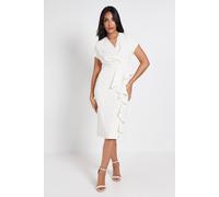 Wallis Petite Tailored Crepe Ruffle Pencil Dress In Ivory ivory