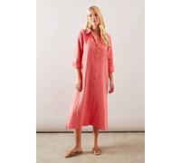 Wallis Petite Textured Button Through Shirt Dress In Coral coral 14