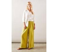 Wallis Petite Textured Drawstring Wide Leg Trouser In Olive olive 16