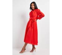 Wallis Petite Textured Organza Midi Shirt Dress red