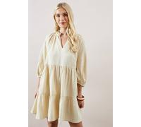 Wallis Petite Textured Tiered Smock Dress In Stone stone 10