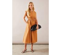 Wallis Petite Textured Viscose Linen Shirred Waist Midi Dress In Chestnut chestnut 18