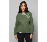 Wallis Petite Tipped Bow Neck Jumper In Olive olive M