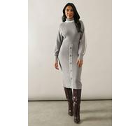 Wallis Petite Tipped Button Skirt Roll Neck Midi Dress In Grey Marl grey marl XL