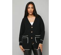 Wallis Petite Tipped Button Through Cardigan In Black black XL