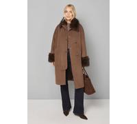 Wallis Petite Toggle Detail Faux Fur Collar Coat In Chocolate chocolate