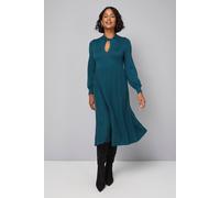 Wallis Petite Twist Neck Keyhole Pleated Dress In Teal teal L