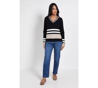 Wallis Women's PETITE V NECK COLOUR BLOCK JUMPER in Black | Size: Medium Wallis Black M