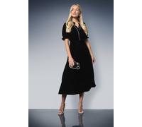 Wallis Women's Petite Velvet Embellished Midi Dress in Black | Size: 14 Wallis Black 14