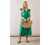 Wallis Petite Viscose Linen Tiered Midaxi Dress In Green green 16
