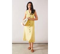 Wallis Petite Viscose Mix Sleeveless Button Midi Dress In Chartreuse chartreuse 18
