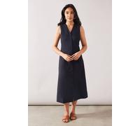 Wallis Petite Viscose Mix Sleeveless Button Midi Dress In Navy navy 18