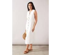 Wallis Petite Viscose Mix Sleeveless Button Midi Dress In White white 12