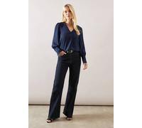 Wallis Petite Woven Button Cuff Overhead Shirt In Navy navy 8