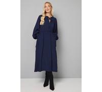 Wallis Petite Woven Ruffle Collar Midi Dress In Navy navy