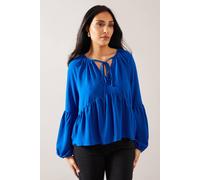 Wallis Petite Woven Tie Neck Smock Top In Cobalt cobalt 14