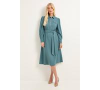 Wallis Petite Zip Front Crepe Shirt Midi Dress In Turquoise turquoise 8