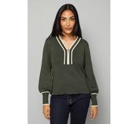 Wallis Women's Petite Zip Front Tipped Knitted Top in Khaki | Size: Medium Wallis Khaki M