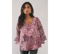 Wallis Pink Animal Flute Sleeve Top pink 8
