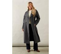 Wallis Pinstripe Shawl Collar Belted Coat In Grey Marl grey marl 14