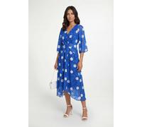 Wallis Polka Dot Burn Out Twist Midaxi Dress In Blue blue