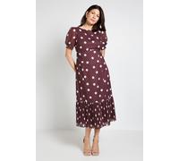 Wallis Polka Dot Pleated Hem Midi Dress In Chocolate chocolate