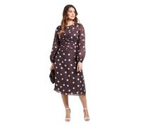 Wallis Polka Dot Ruched Midi Dress, 12, Chocolate