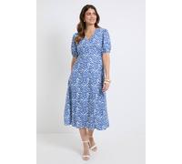 Wallis Polka Dot Ruched Midi Dress In Blue blue