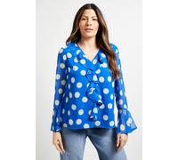 Wallis Polka Dot Ruffle Detail Blouse In Blue blue
