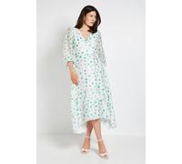 Wallis Polka Dot Ruffle Wrap Midi Dress, 10, Green