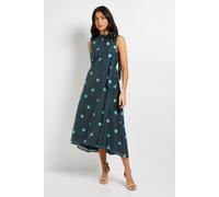 Wallis Polka Dot Tie Neck Sleeveless Midi Dress In Mint mint