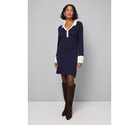 Wallis Polo Button Through Knitted Dress In Navy navy L