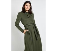 Wallis Ponte Collar Contrast Midi Dress In Khaki khaki