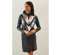 Wallis Premium Embellished Sequin Mesh Knitted Tunic Dress In Black black L