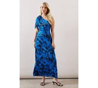 Wallis Printed Bow Shoulder Midi Dress In Navy navy 14