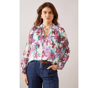 Wallis Printed Burn Out Tie Neck Blouse In Ivory ivory 20