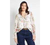 Wallis Printed Ruffle Blouse With Lace Insert In Ivory ivory