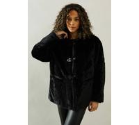 Wallis Pu Detail Faux Fur Jacket In Black black S/M