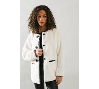 Wallis Pu Detail Faux Fur Jacket In Ivory ivory