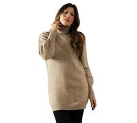 Wallis Roll Neck Balloon Sleeve Knitted Tunic, M, Camel