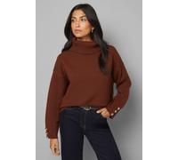 Wallis Roll Neck Button Cuff Jumper In Chestnut chestnut M