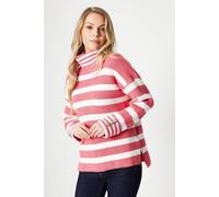 Wallis Roll Neck Stripe Jumper With Military Button Cuff In Coral coral L