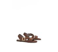 Wallis Sandie Faux Suede Buckle Detail Asymmetrical Flat Sandals, 3, Chocolate