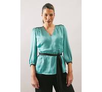 Wallis Satin Belted Blouse In Turquoise turquoise 16