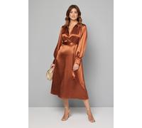 Wallis Satin Collared Tie Waist Midi Dress In Ginger ginger 18