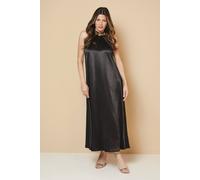 Wallis Women's Satin Embellished Floral Neck Trim Halter Dress in Black | Size: 18 Wallis Black 18